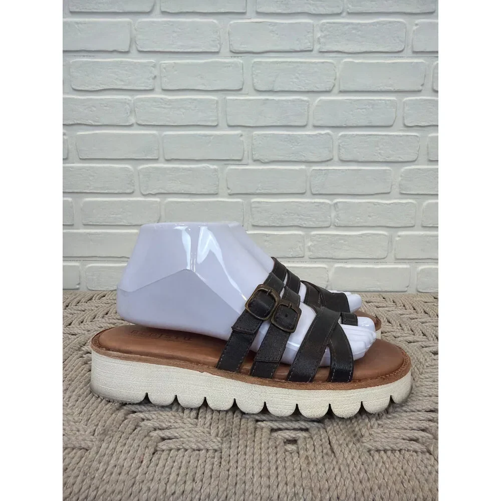 B.E.D. Stü Multi-Strap Platform Sandals Black Leather Size 7.5